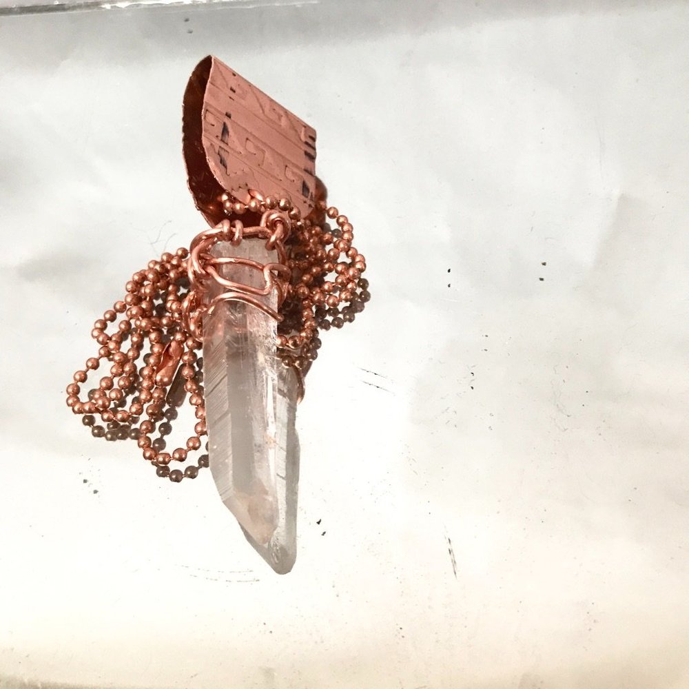 Lemurian Quartz Crystal Copper Choker Pendant Handmade Rustic Wire Wrapped - Picture 11 of 16
